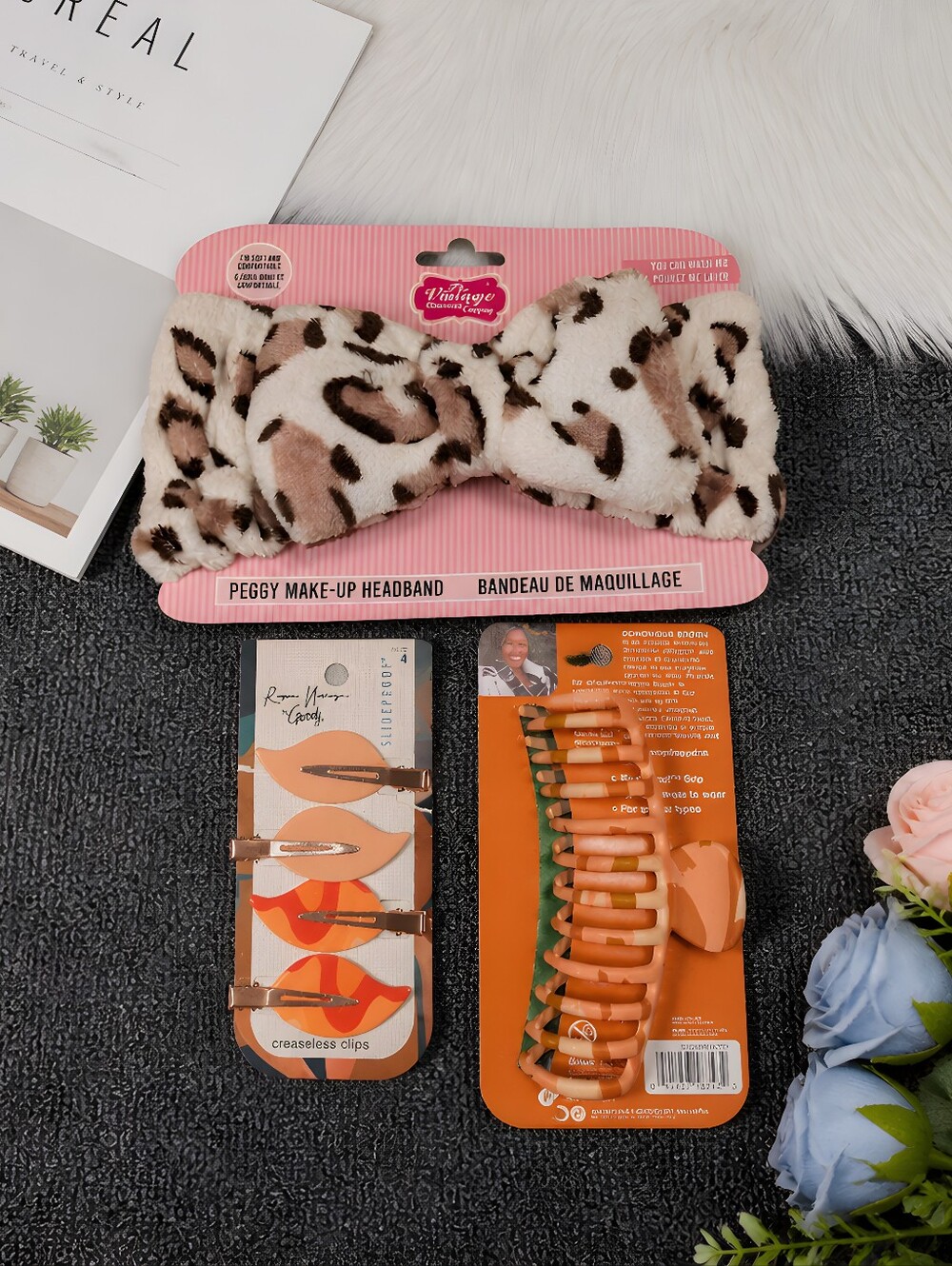 Hair Accessories, (3), XL Claw Clip,Creaseless Clips, Makeup Headband. All New..
